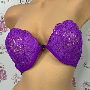 Victoria's Secret bra strapless lace front clasp closure Vibrant Purple Lace Bra